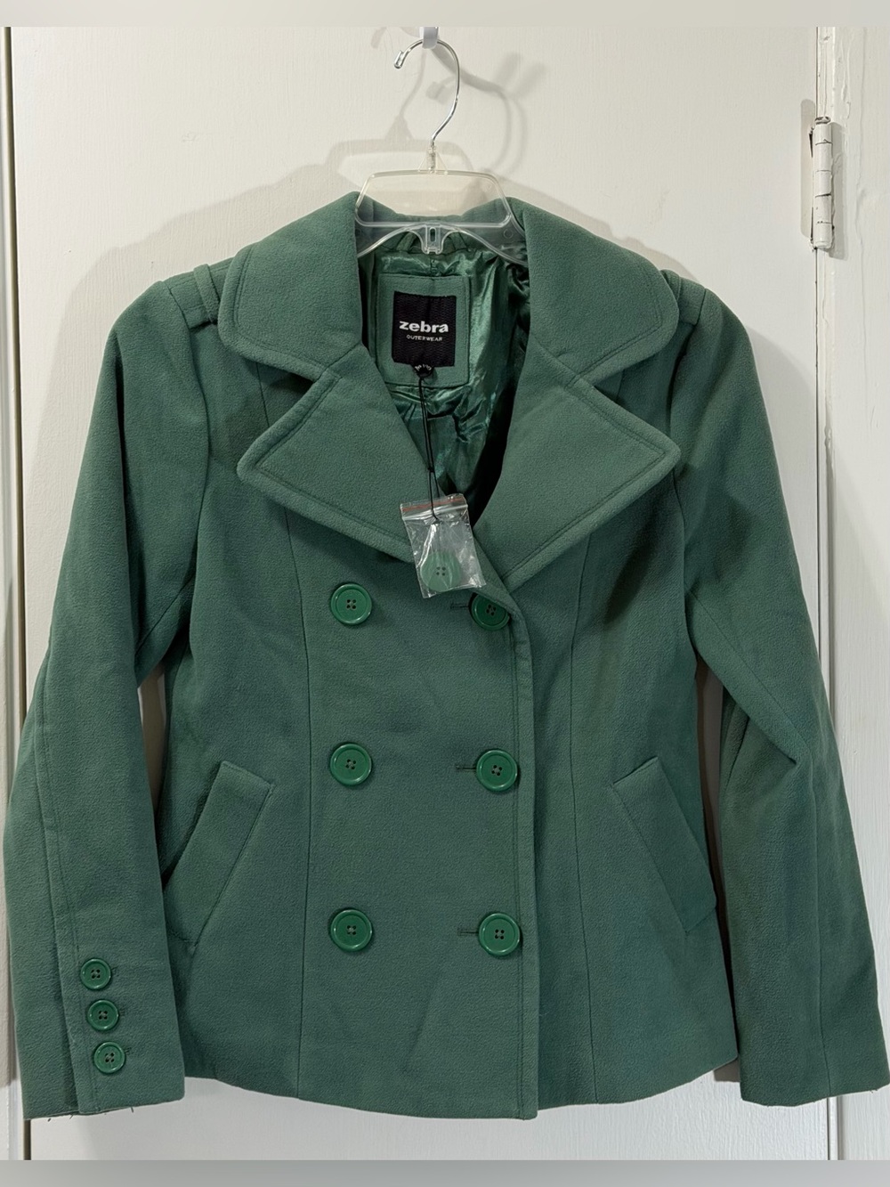 Zebra Green Double-Breasted Peacoat